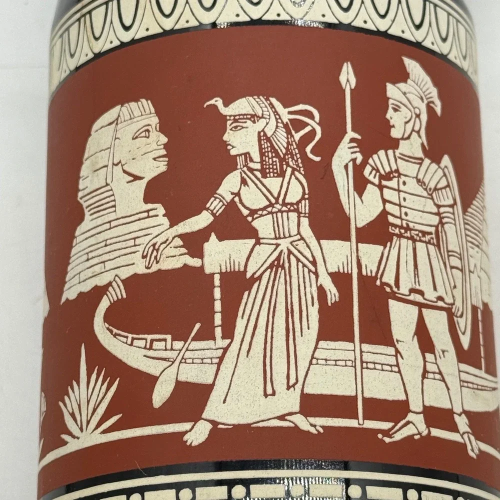 Vintage Black Amphora Vase Greek‎ Roman Figures Red Band Art Decor -scratches